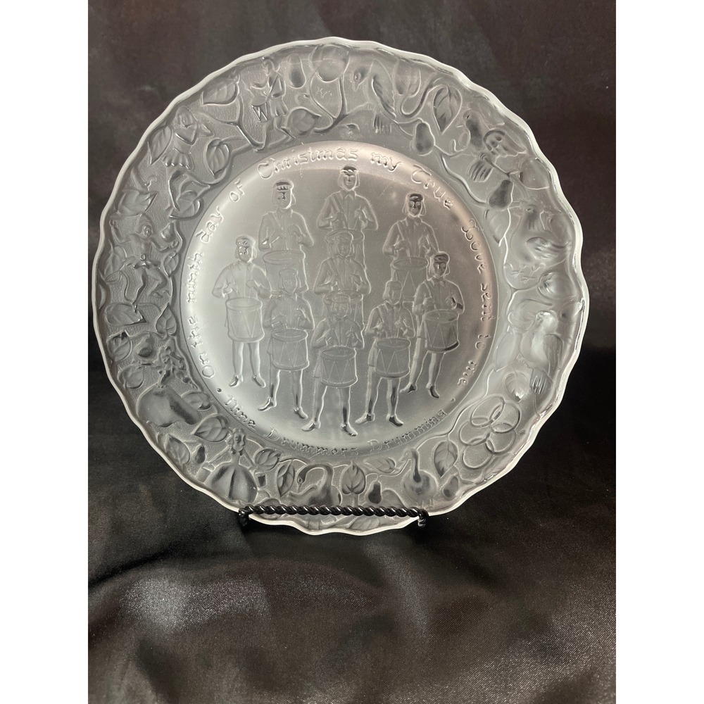 Imperial Glass Nine Drummers Drumming 12 Days of Christmas Frosted Plate Vintage